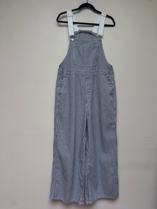 Cider Denim - Cider Striped Wide Leg Overalls Blue White Size Large